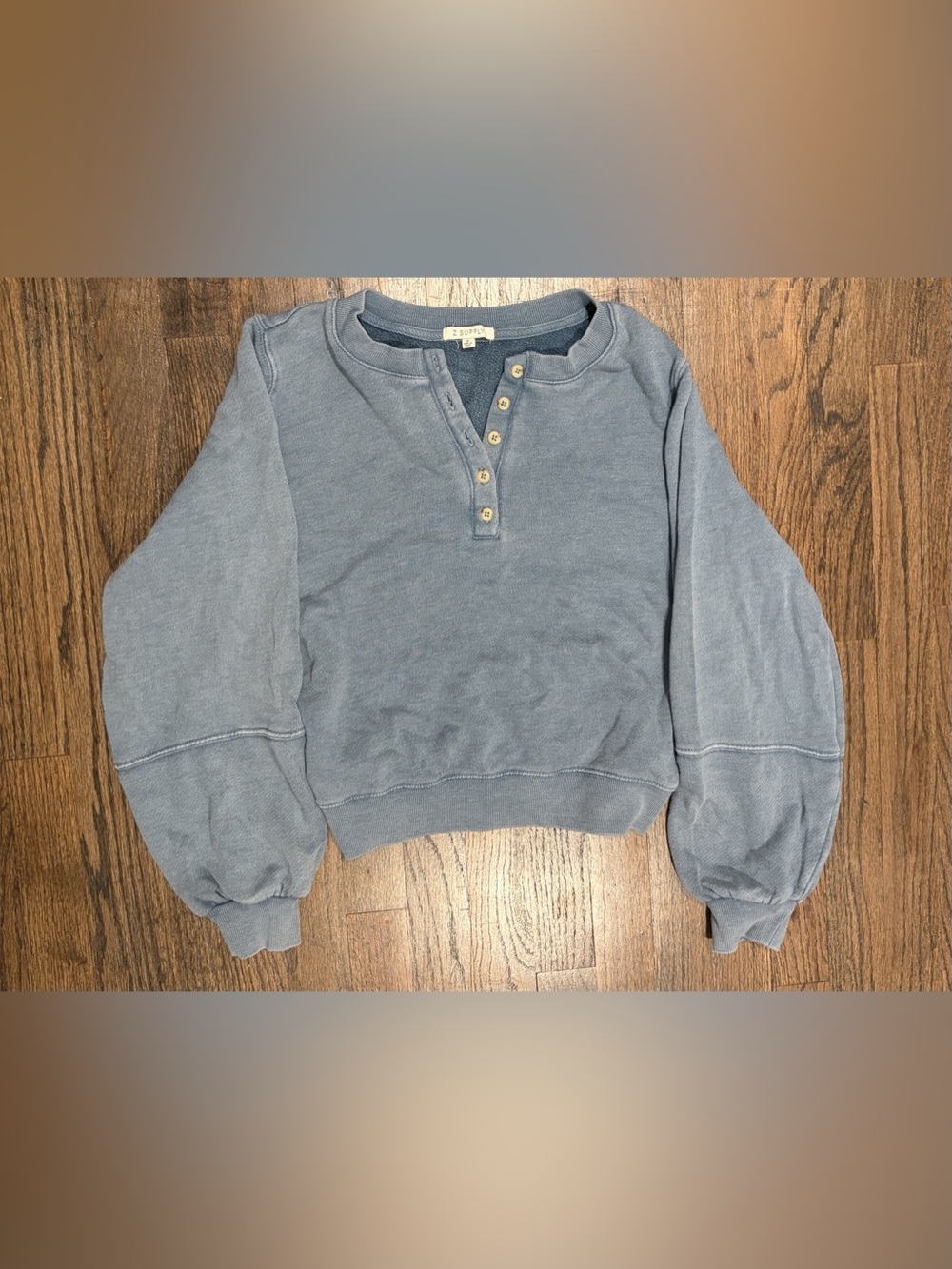 Z Supply Balloon Sleeve Henley Light Blue Size Small